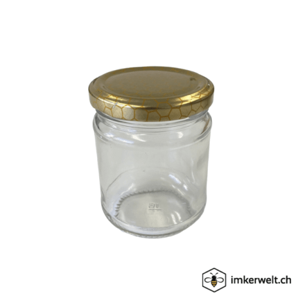 250 Gramm Honigglas inklusive Deckel mit Wabenmuster